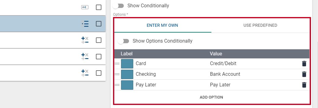 Payment options.