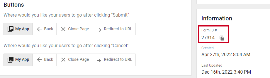 form id information in Process Automation site.