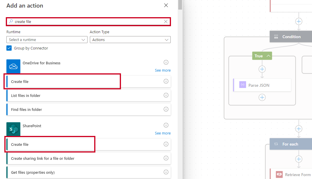 create file in SharePoint or OneDrive options.