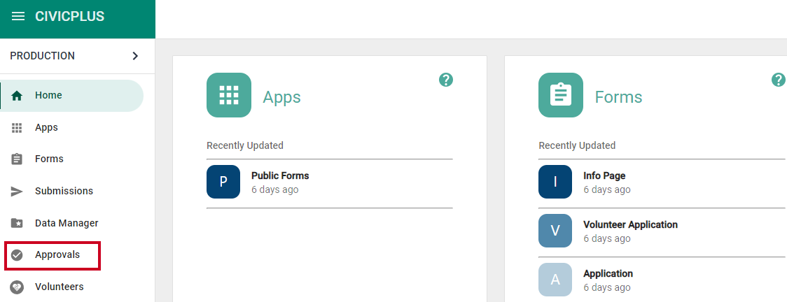 Approvals tab in left navigation.