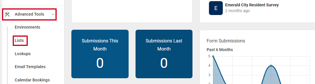 Lists option under Advanced Tools menu.