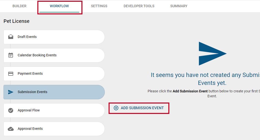 add submission event link on Workflow tab.