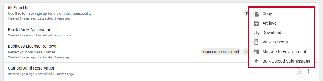 form options menu.