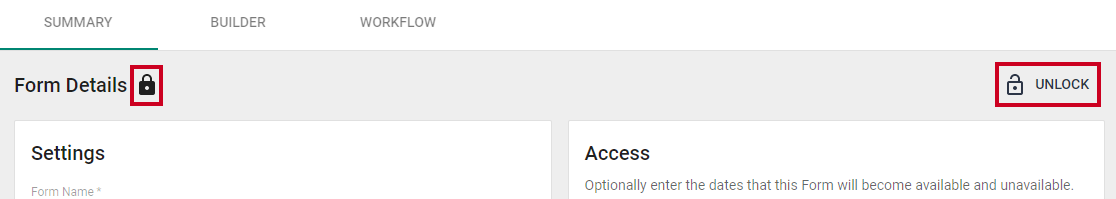 form lock icon and unlock button.