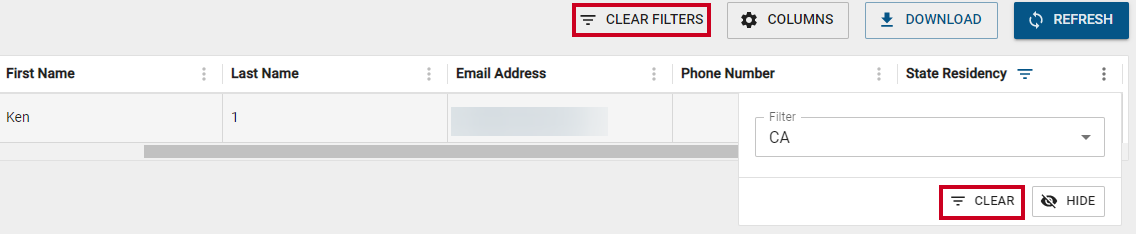 clear filters