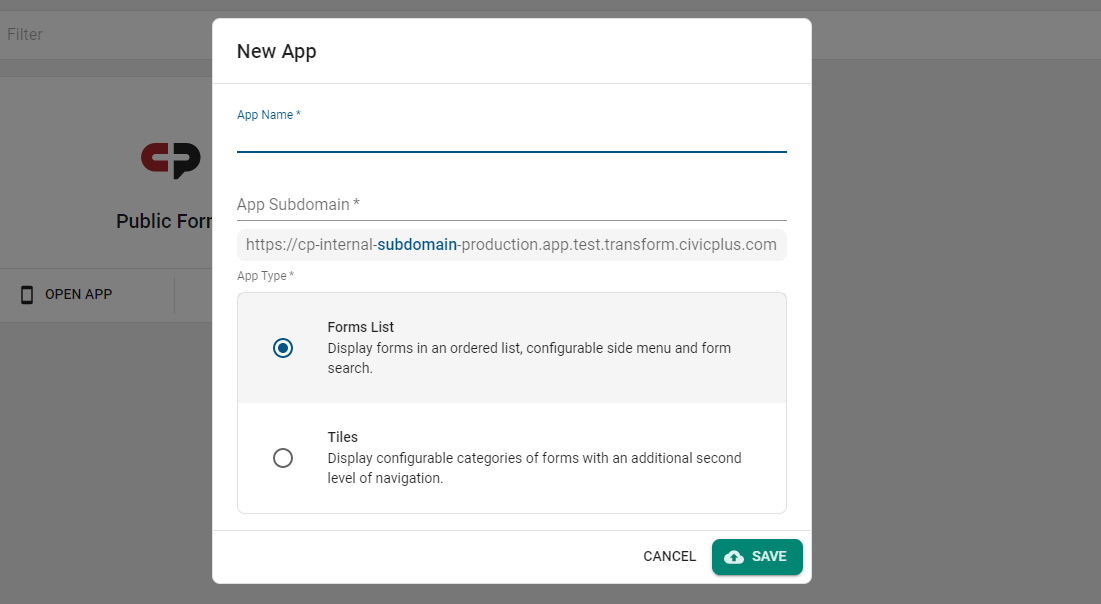 New app fields.