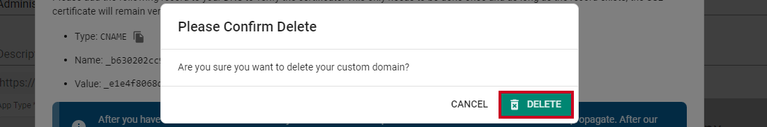 select delete on pop up