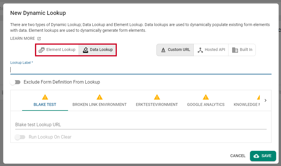 element or data lookup options.