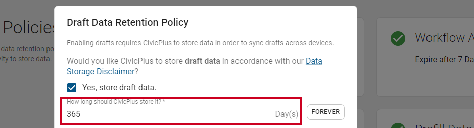 days to store