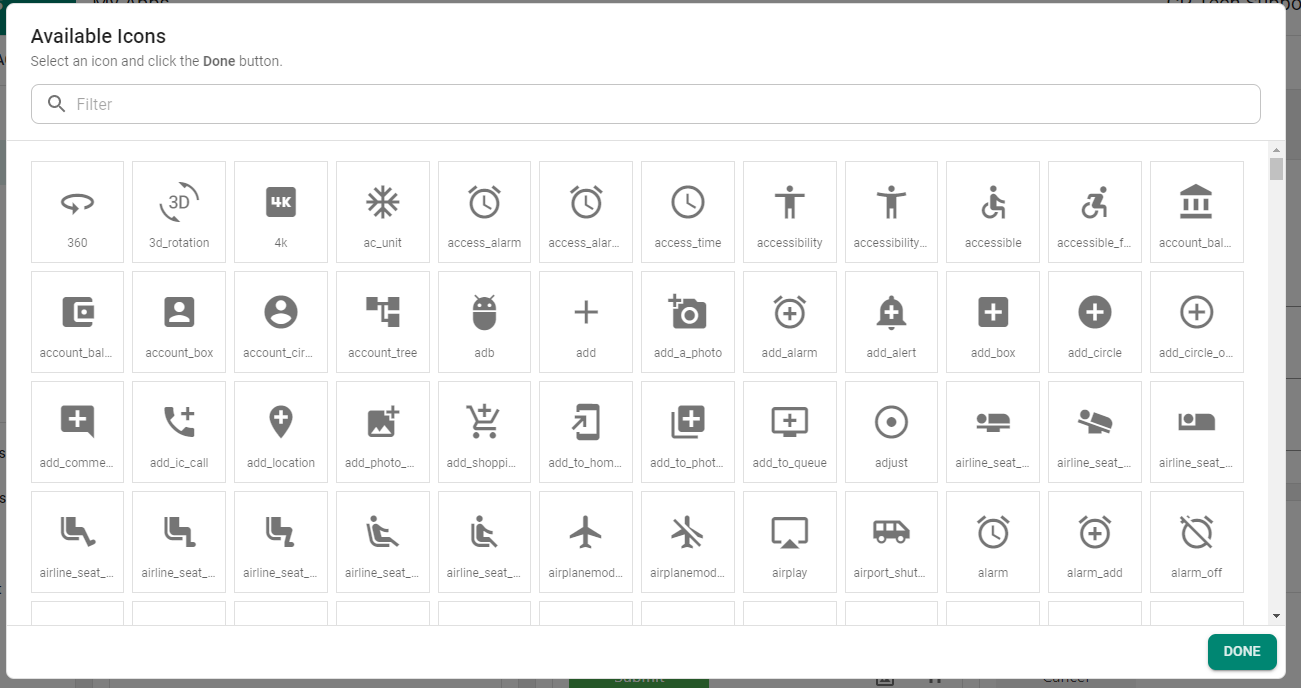 icon list