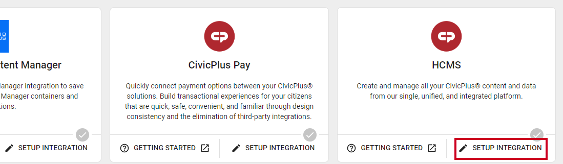 setup integration button.