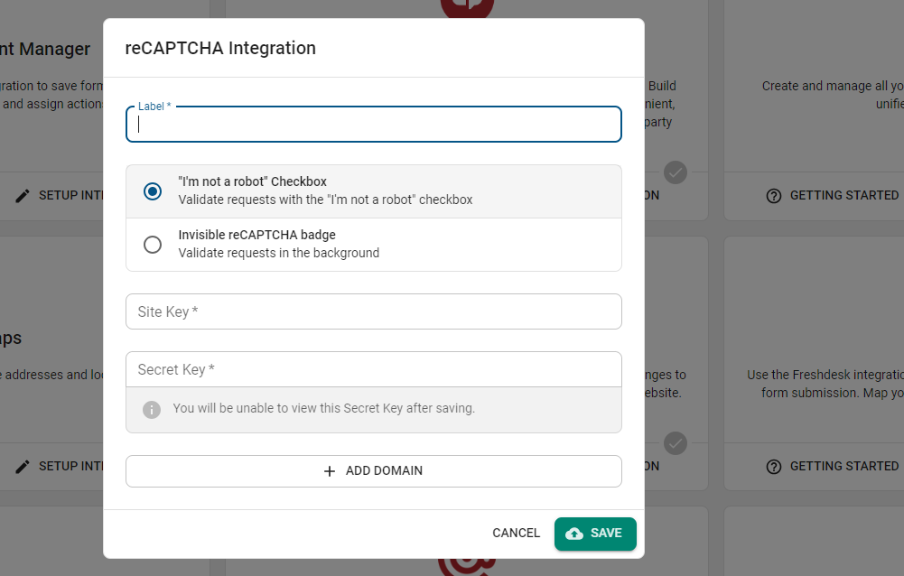 Recaptcha fields.