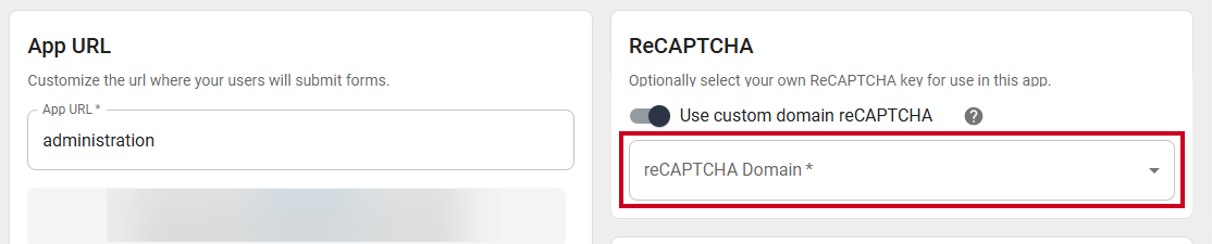 Use custom domain reCAPTCHA toggle in the ReCAPTCHA section.
