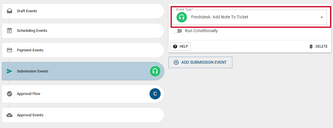 Add note to ticket option under Event Type.
