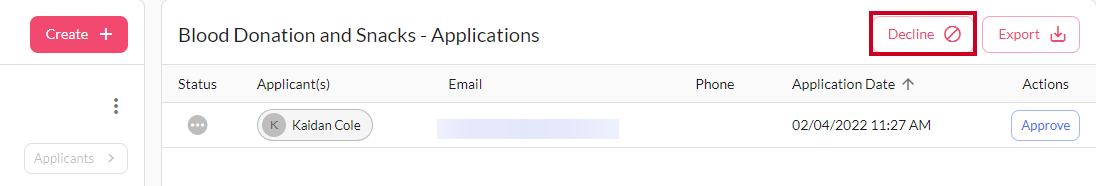 decline applicants button