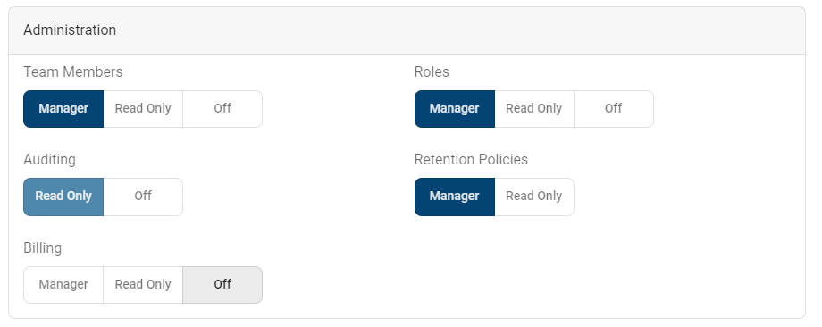 administration permission options.