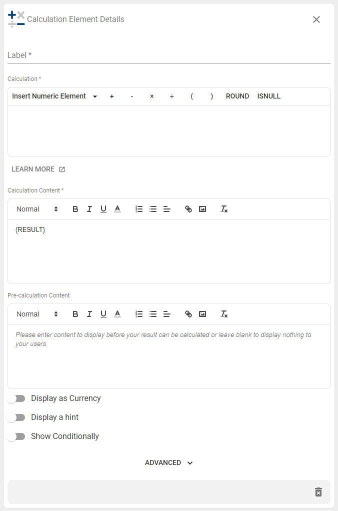 calculation element fields.