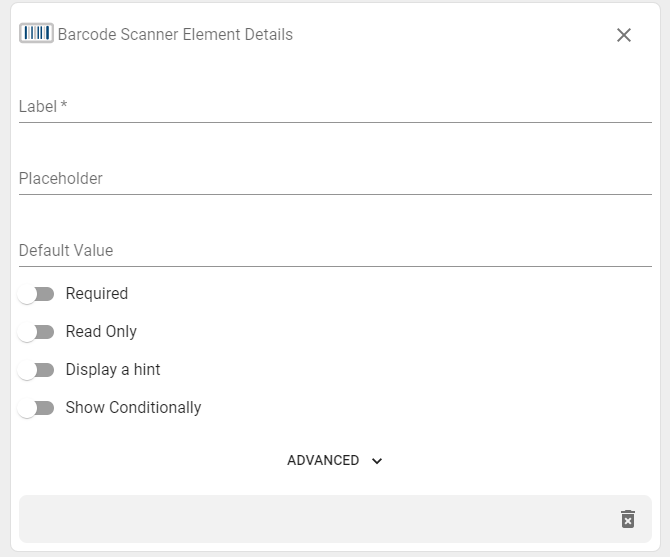 barcode scanner element.