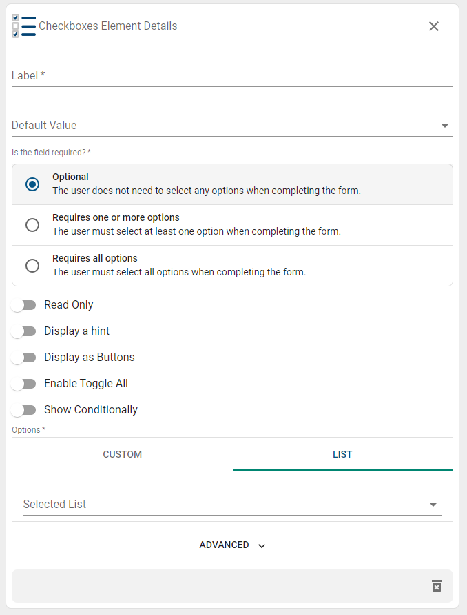 checkboxes element.
