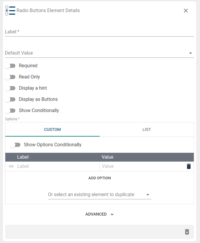 radio buttons element.