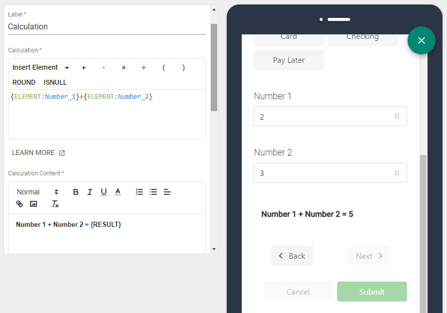 Number elements calculation example.