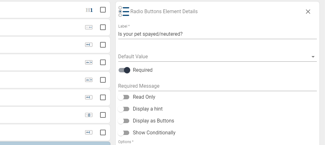 Configure radio button element.