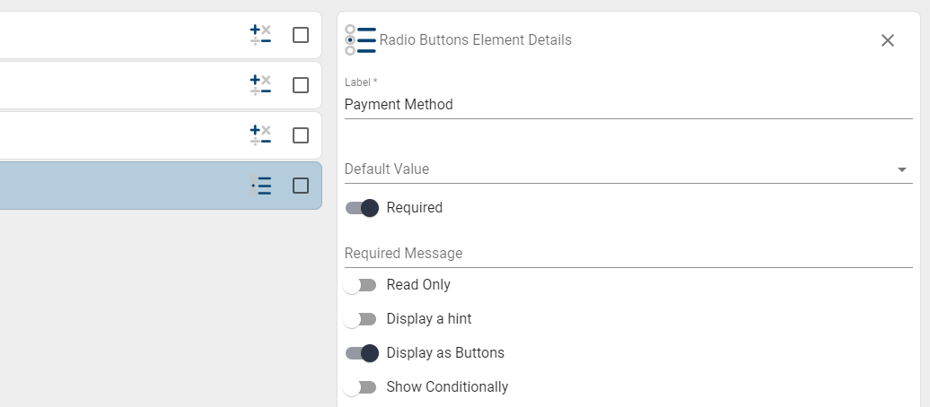 configure radio button for payment method
