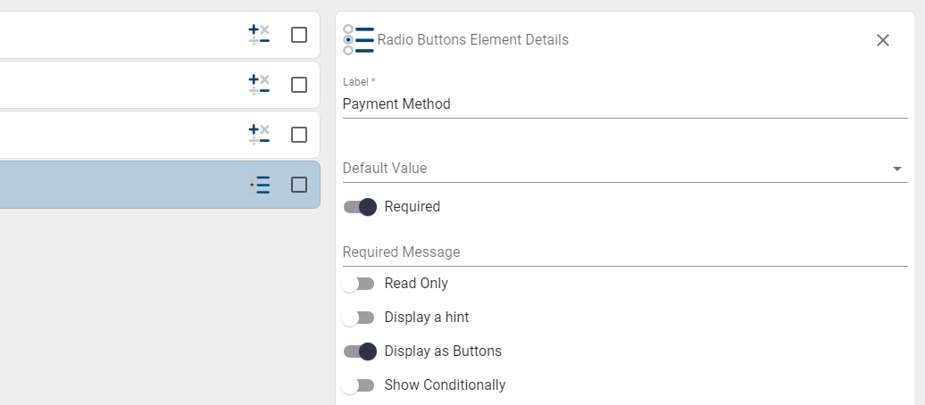 Configure radio button for payment method.