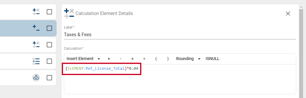 Add tax to element.