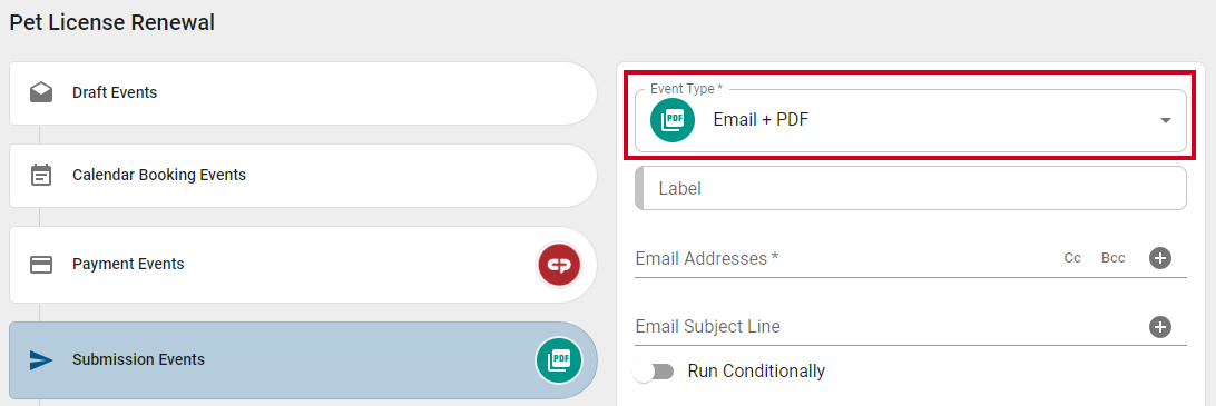 add email submission type event