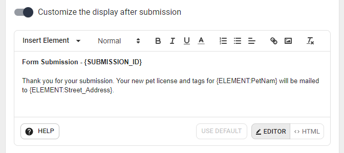 customize the display after submission.