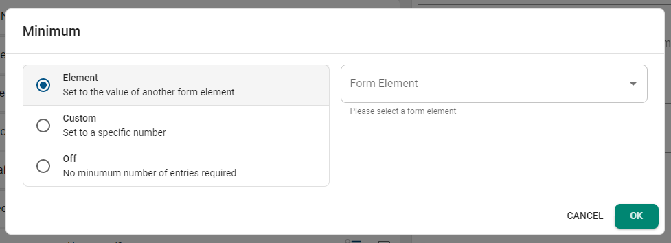 configure minimum and maximum field.