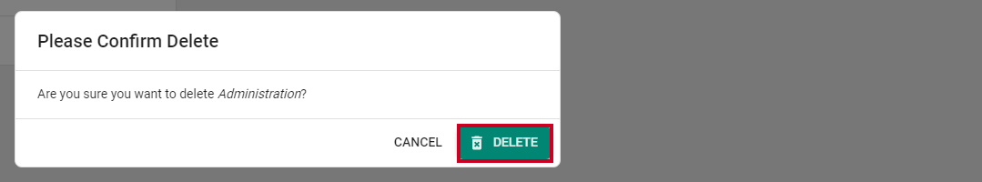 Delete button on the pop up.