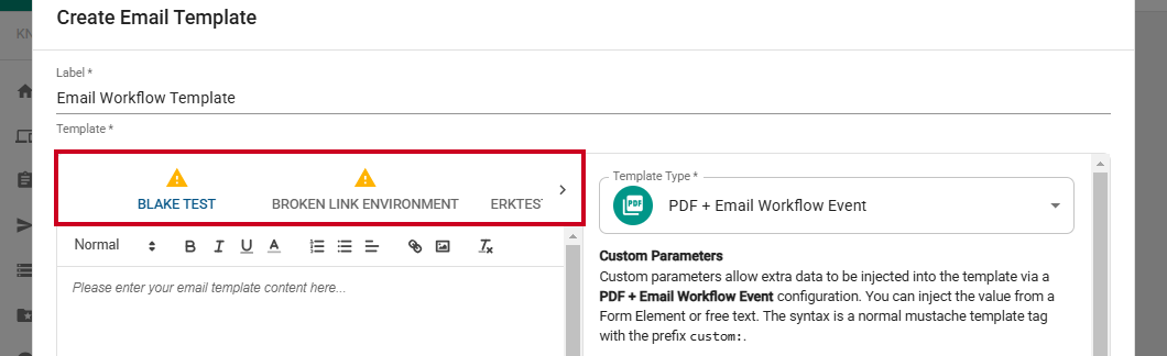 environment tab