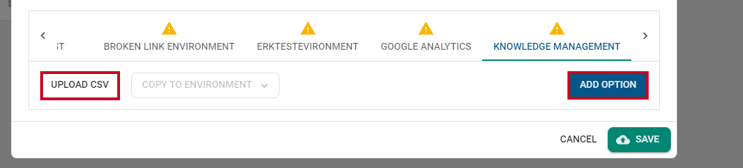 upload csv or add option buttons.