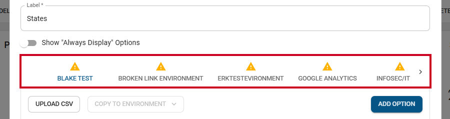 environment options.