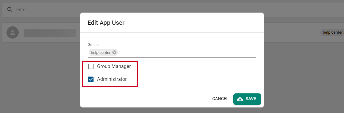 group manager or administrator checkboxes