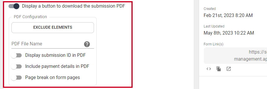 display a button to download the submission PDF toggle