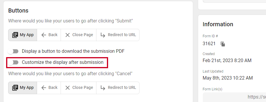 customize the display after submission