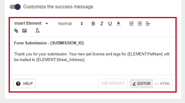 Submission message textbox.
