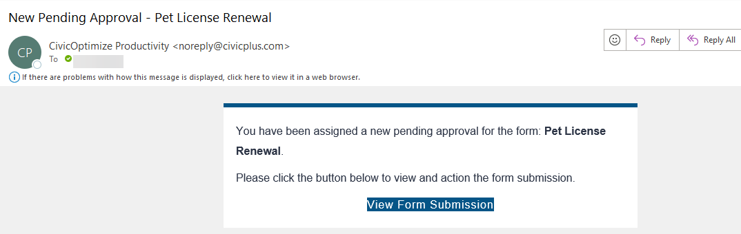 pending appoval email