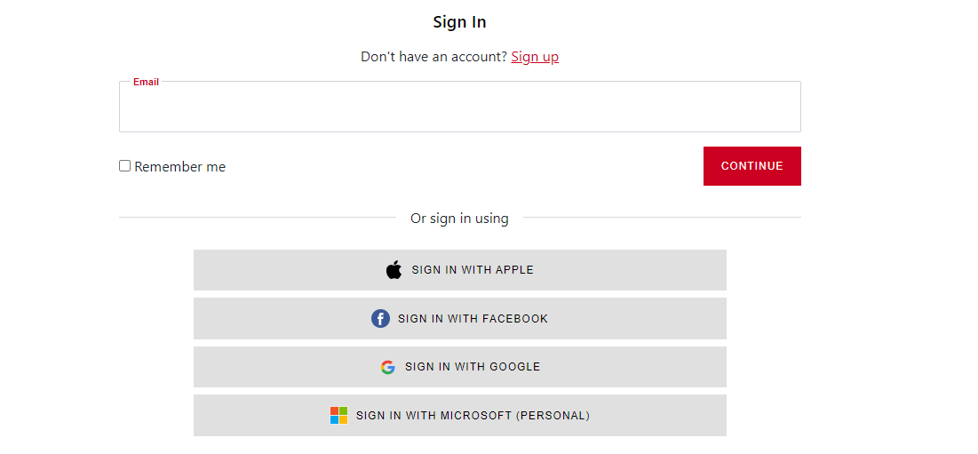 sign in screen