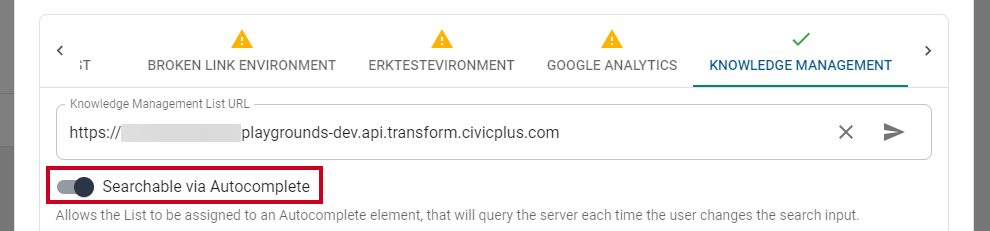 searchable via autocomplete toggle.