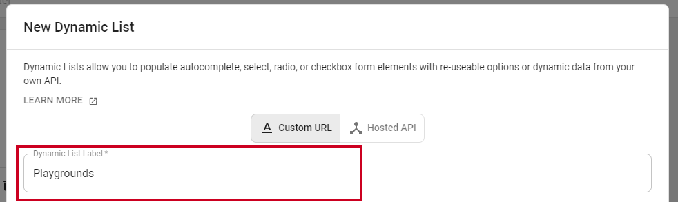 dynamic list label field.