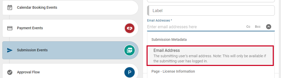 user email address.