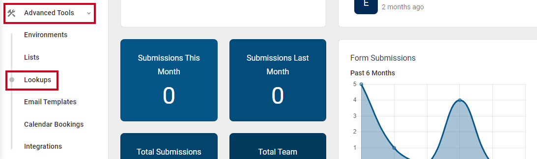 advanced tools menu with lookups selected.