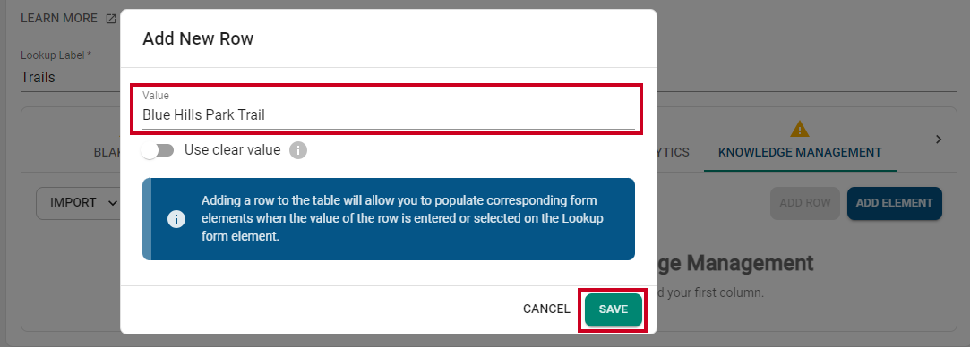 row value field.