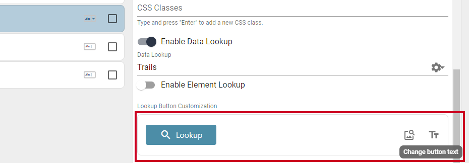 Lookup Button Customization options.