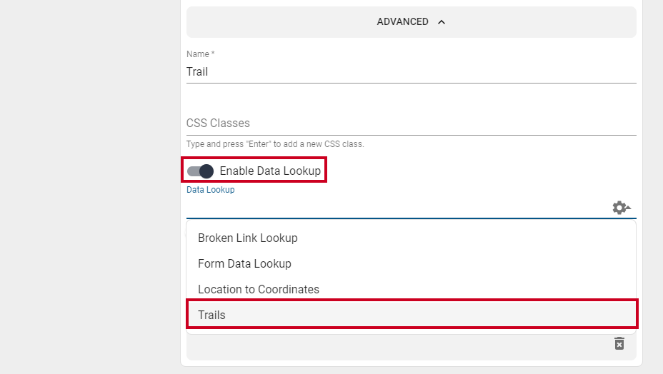 enable data lookup toggle on element.