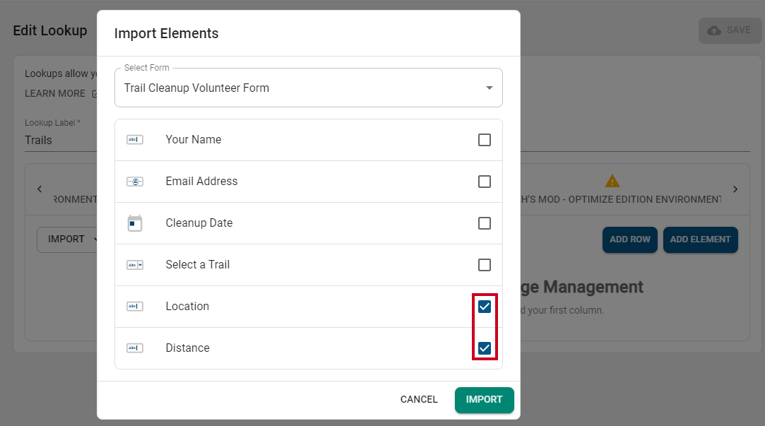 checkboxes next to elements.